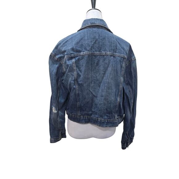 Old Navy Distressed Denim Jacket Women's Size L 100% Cotton Classic Jean Jacket - Picture 3 of 8